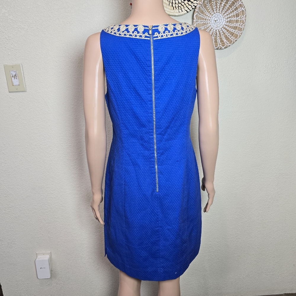 Lilly Pulitzer Womens Size 6 Royal Blue Gabby Shift Dress Embellished Neckline - Picture 12 of 13